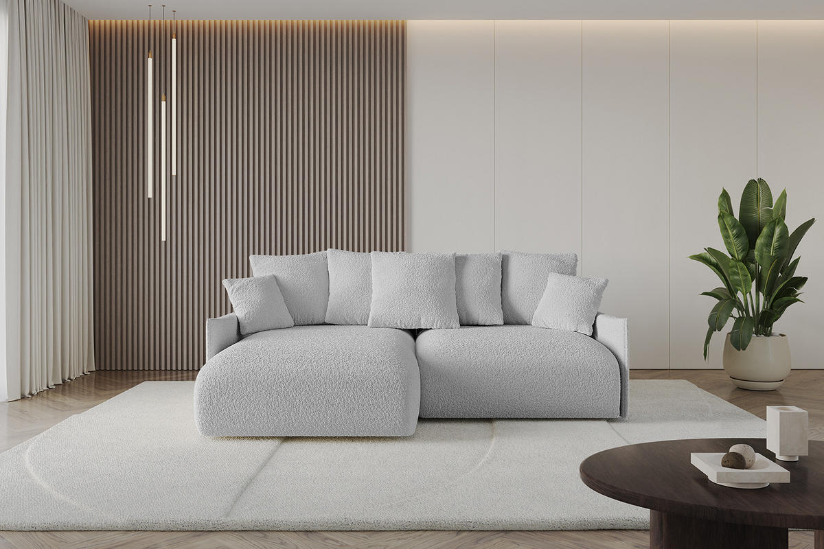 ECKSOFA mit Schlaffunktion und Bettkasten ONESK-L -v1 208x165x40 Hellgrau Bouclé - Hellgrau, Holzwerkstoff/Kunststoff (208/165cm) - ALTDECOR