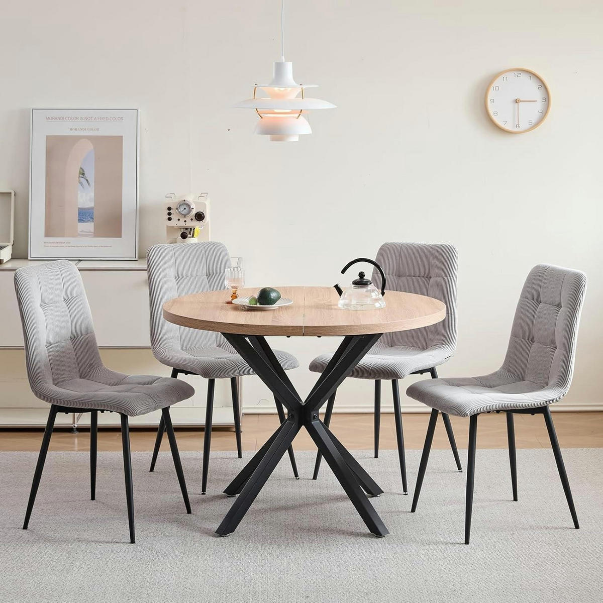 ESSZIMMERSTUHL 2er-Set Cord Hellgrau mit bequemer Polsterung - Grau, Textil (43/89.5/44cm)