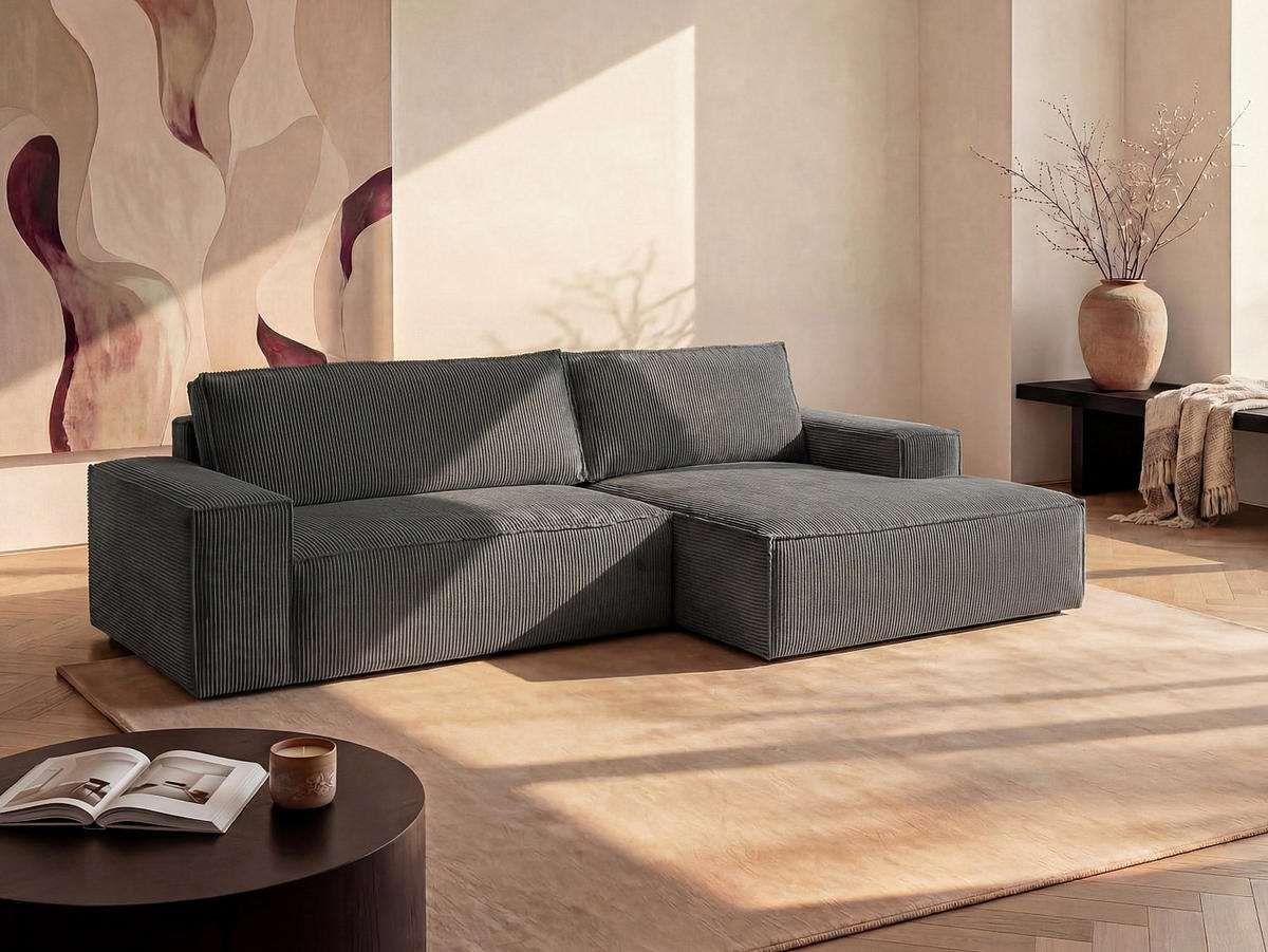 SCHLAFSOFA - 4 Personen-Sitzer - Samt, Stoff - Anthrazitgrau - - Anthrazit, Textil (267/85/167cm) - Vente-Unique