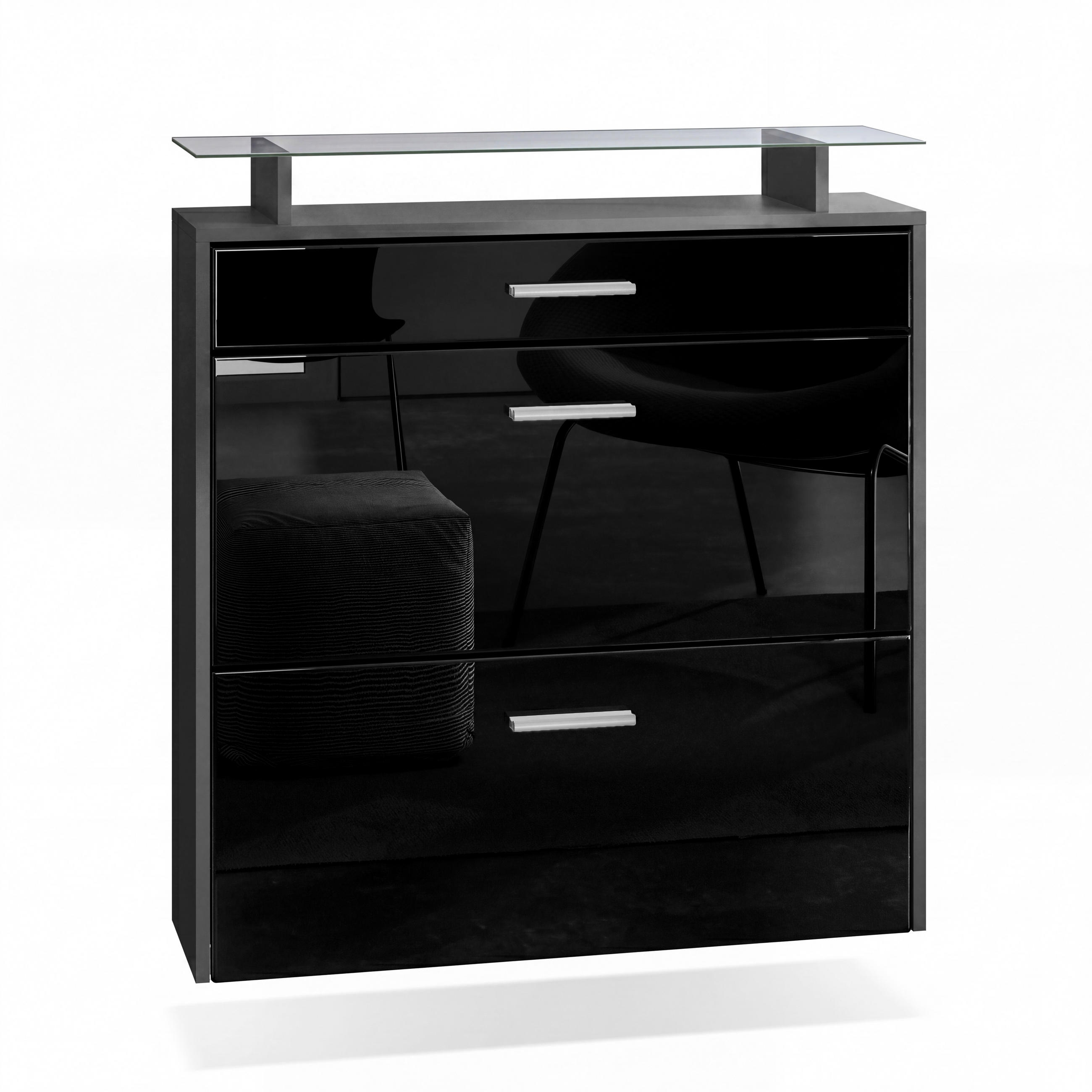SCHUHSCHRANK Malea Fronten in Schwarz Hochglanz - Schwarz Hochglanz, Holzwerkstoff (89/96/23cm) - Vladon