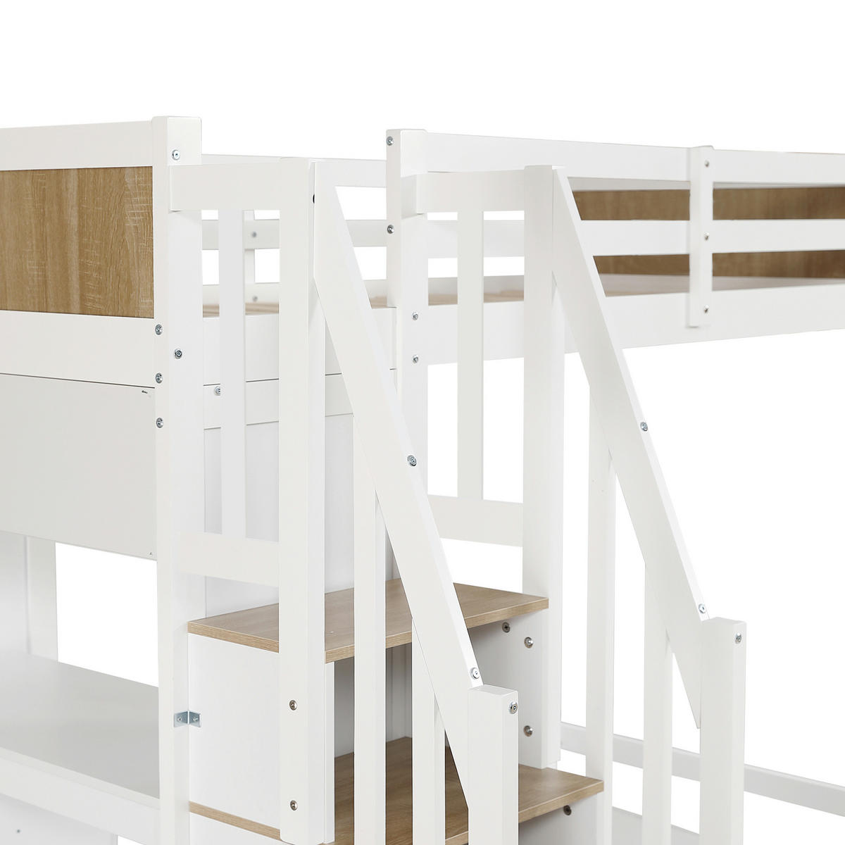 ETAGENBETT 90/200 cm in Weiß & Natur Kinderbett mit Schreibtisch, 3 Schubladen und Stauraumtreppe - Weiß/Naturfarben, Holzwerkstoff (90/200cm) - STILVORA