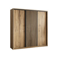 SCHWEBETÜRENSCHRANK VONTE 200/205/60 cm 3-türig mit Lamellen Eiche Wotan - Eiche Wotan/Schwarz, Holzwerkstoff (200/205/60cm) - MASSENO