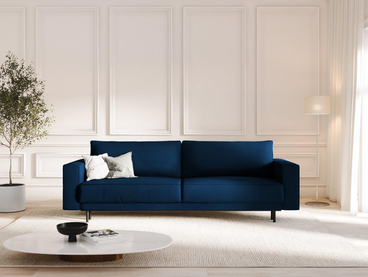AUSKLAPPBARES-SOFA mit Bettkasten Caro aus Samt königsblau 3 Sitzplätze - Blau, Textil (97/93/236cm) - Micadoni