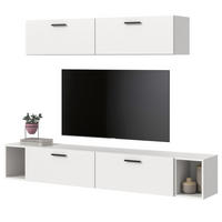 WOHNWAND weiß 202 cm, Schrankwand mit Soft-Close - Schwarz/Weiß, Holzwerkstoff/Kunststoff (202/184/34cm) - Inn.Furn