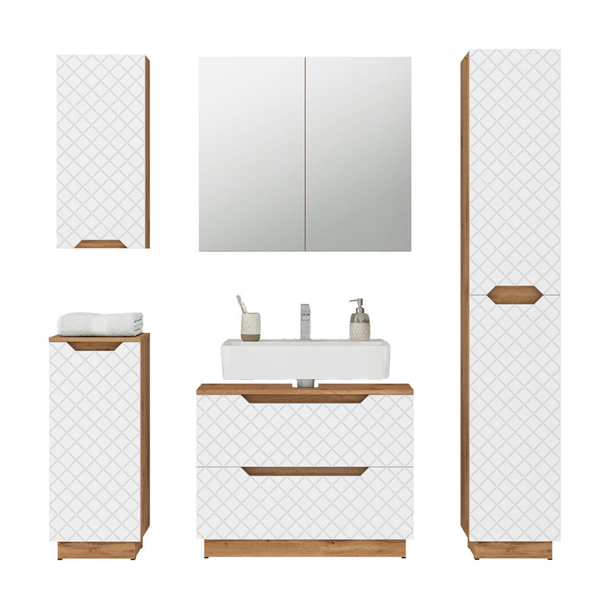 KOUPELNOVÝ NÁBYTEK Lotta Dub/bílá se strukturou dlaždic - bílá/barva dubu, kompozitní dřevo (79.6/62.1/32cm) - Vicco