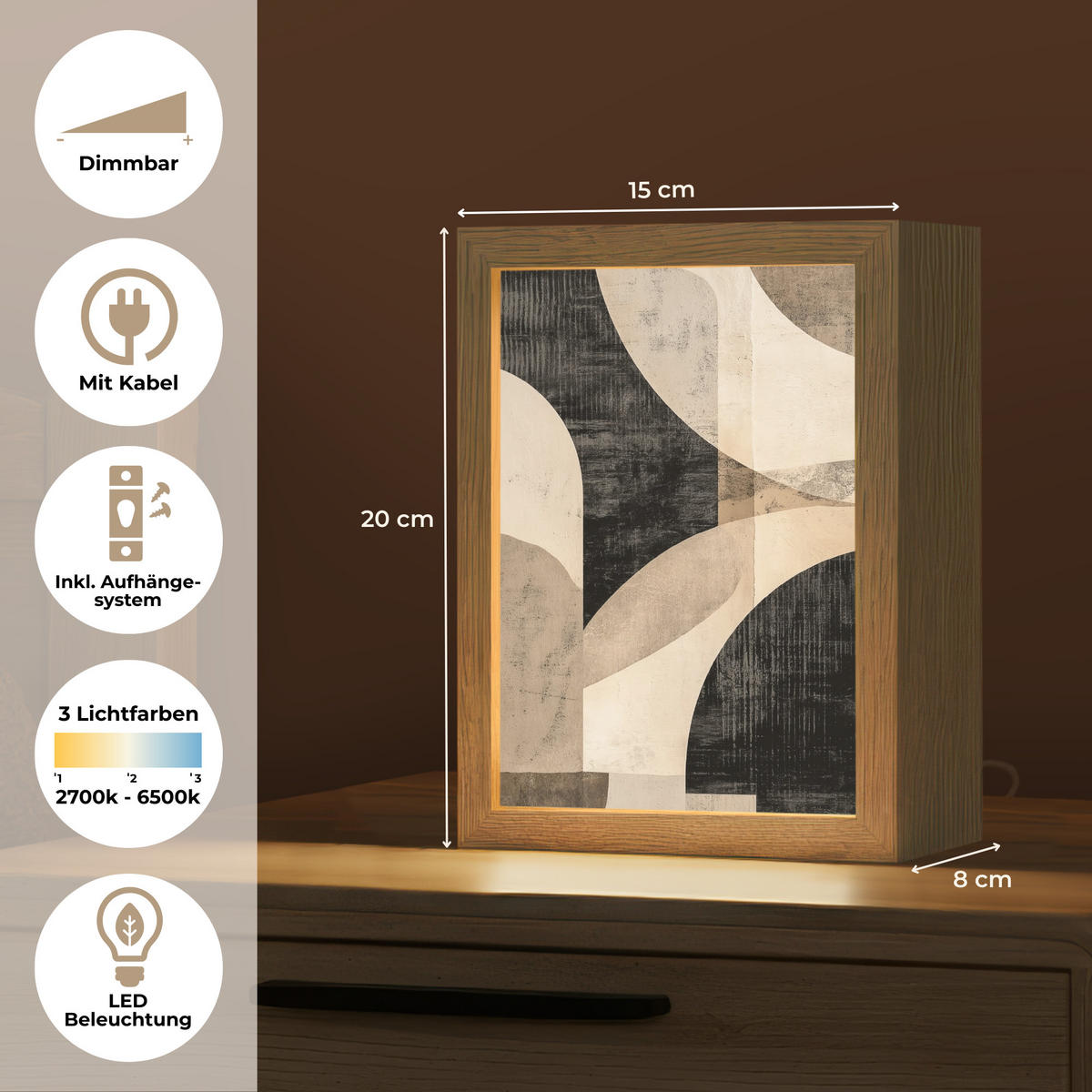 NÁSTĚNNÁ LAMPA Abstraktní - Tvary - Moderní - Béžová 15x20 cm - šedá, kompozitní dřevo (15/20/8cm) - OnlyWow