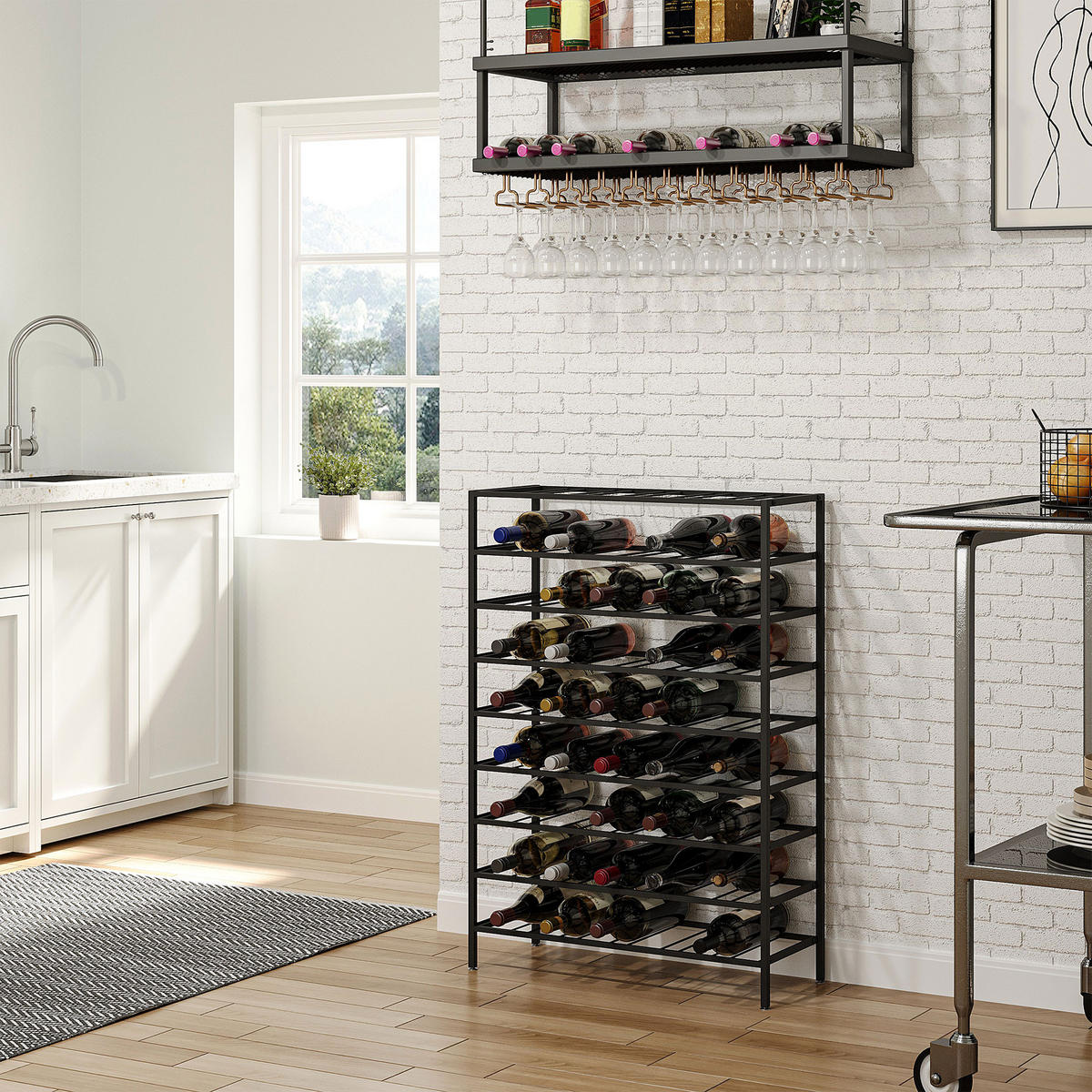 WEINREGAL, 54 Flaschen, schwarzes Metall, 63x25x91cm - Multicolor, Metall (63/91/25cm) - FORIOUS