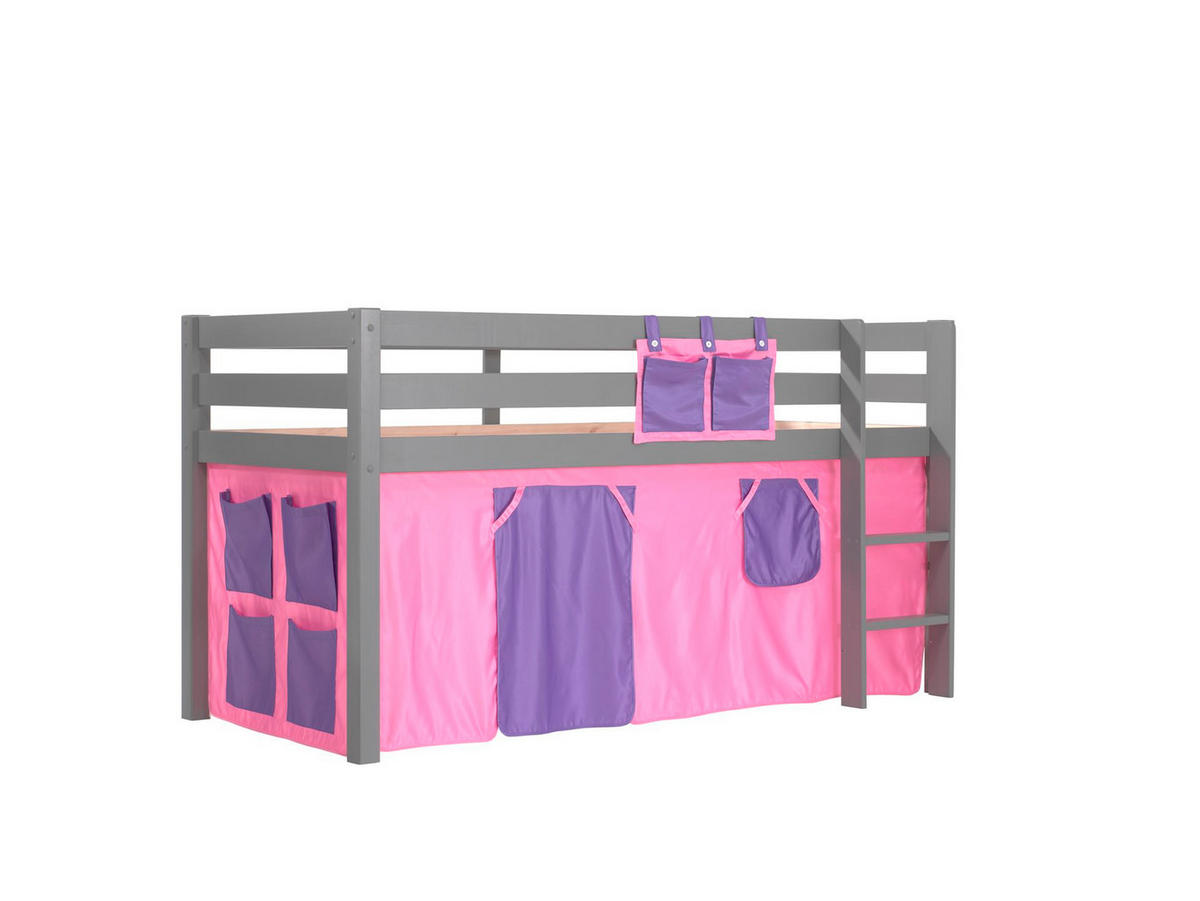 KINDERBETT Karolina 210x114x106 Massivholz Grau Textilset Bella - Violett/Grau, Holz (90/200cm) - 58aufmkessel