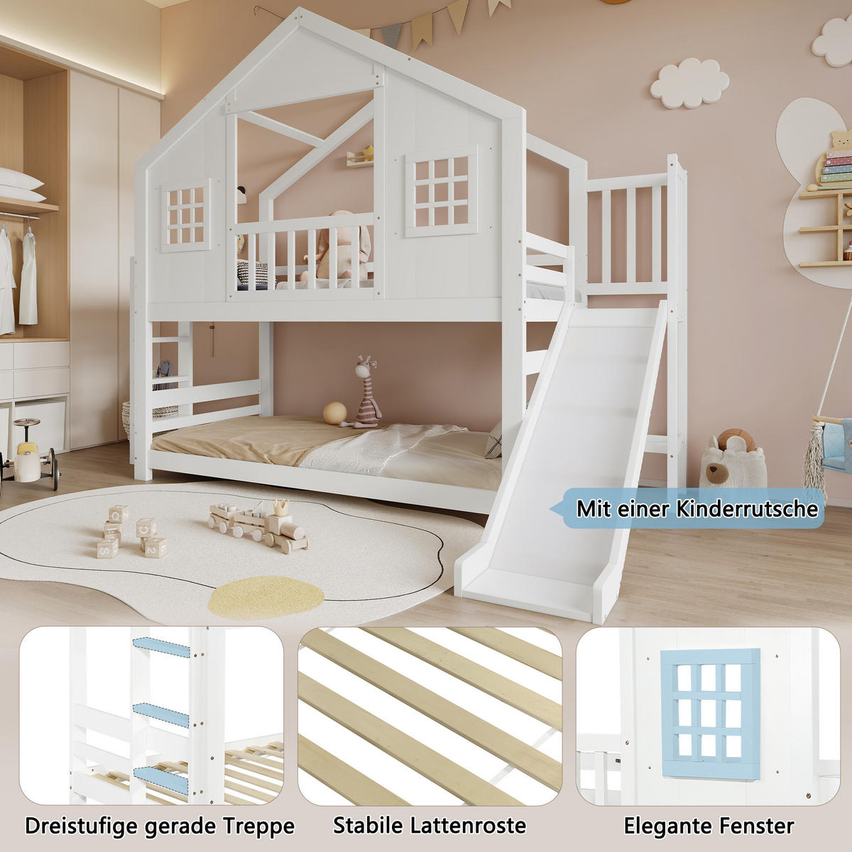 HAUSBETT 90/200 cm Weiß - Weiß, Holz/Holzwerkstoff - Raumix