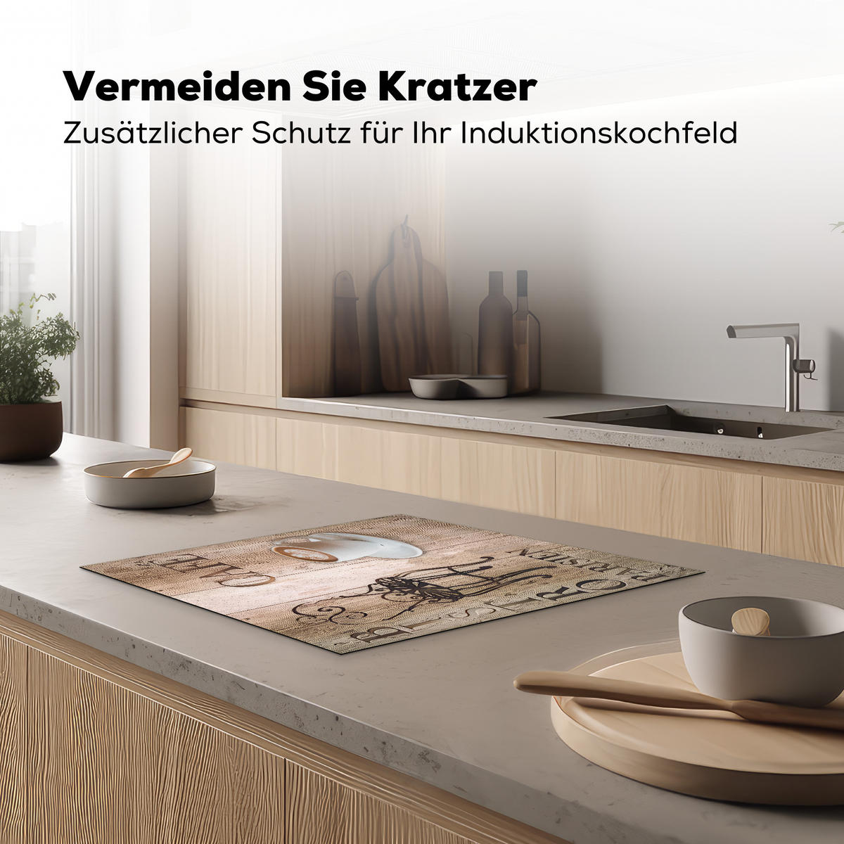 HERDABDECKPLATTE Bistro Parisien - Café - Kaffee - Jahrgang 59x51 cm - Cappuccino, Kunststoff (59/51/0.2cm) - MuchoWow