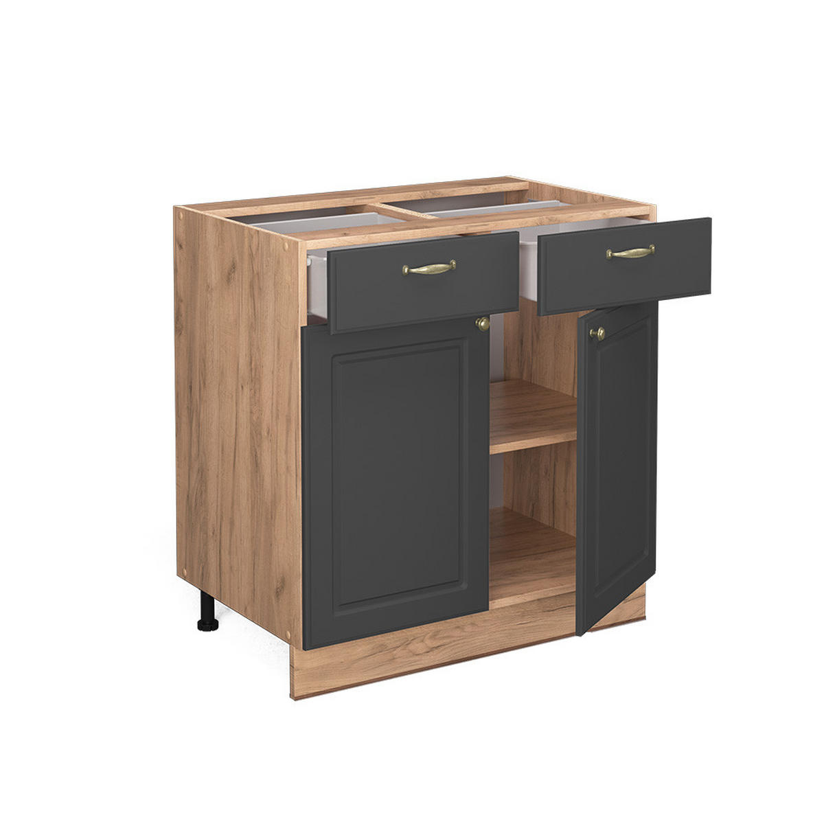 KÜCHENUNTERSCHRANK Fame-Line Anthrazit-Gold 80 cm, AP Marmor - Anthrazit/Eiche Wotan, Holzwerkstoff (80/82/60cm) - Vicco