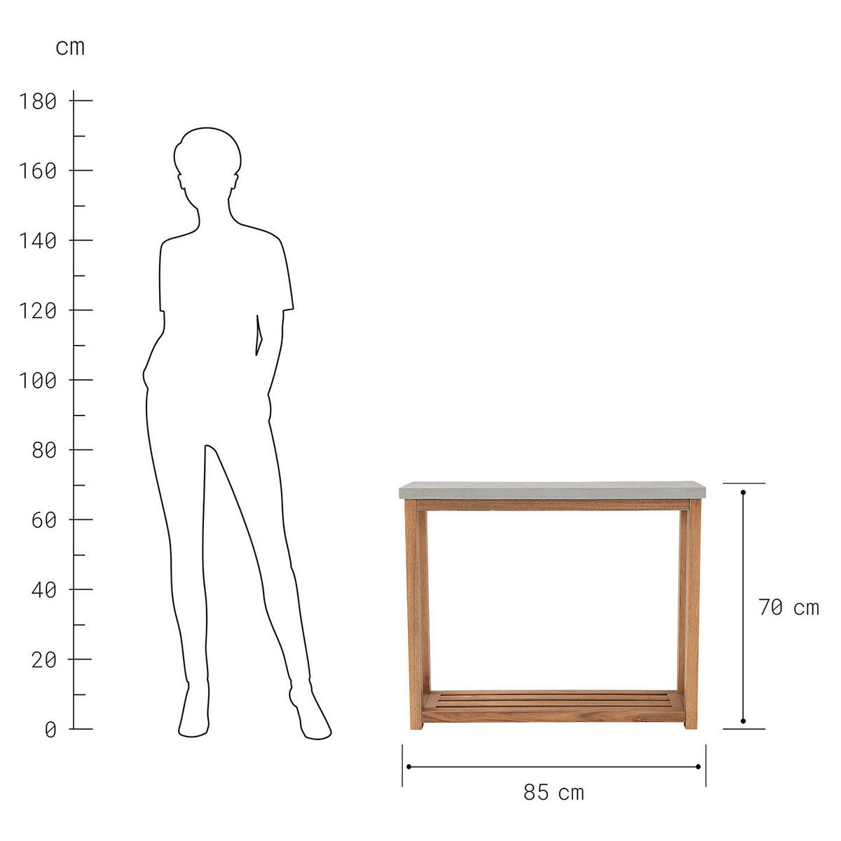 BEISTELLTISCH Concrete - Braun, Holz (20/85/70cm) - BUTLERS