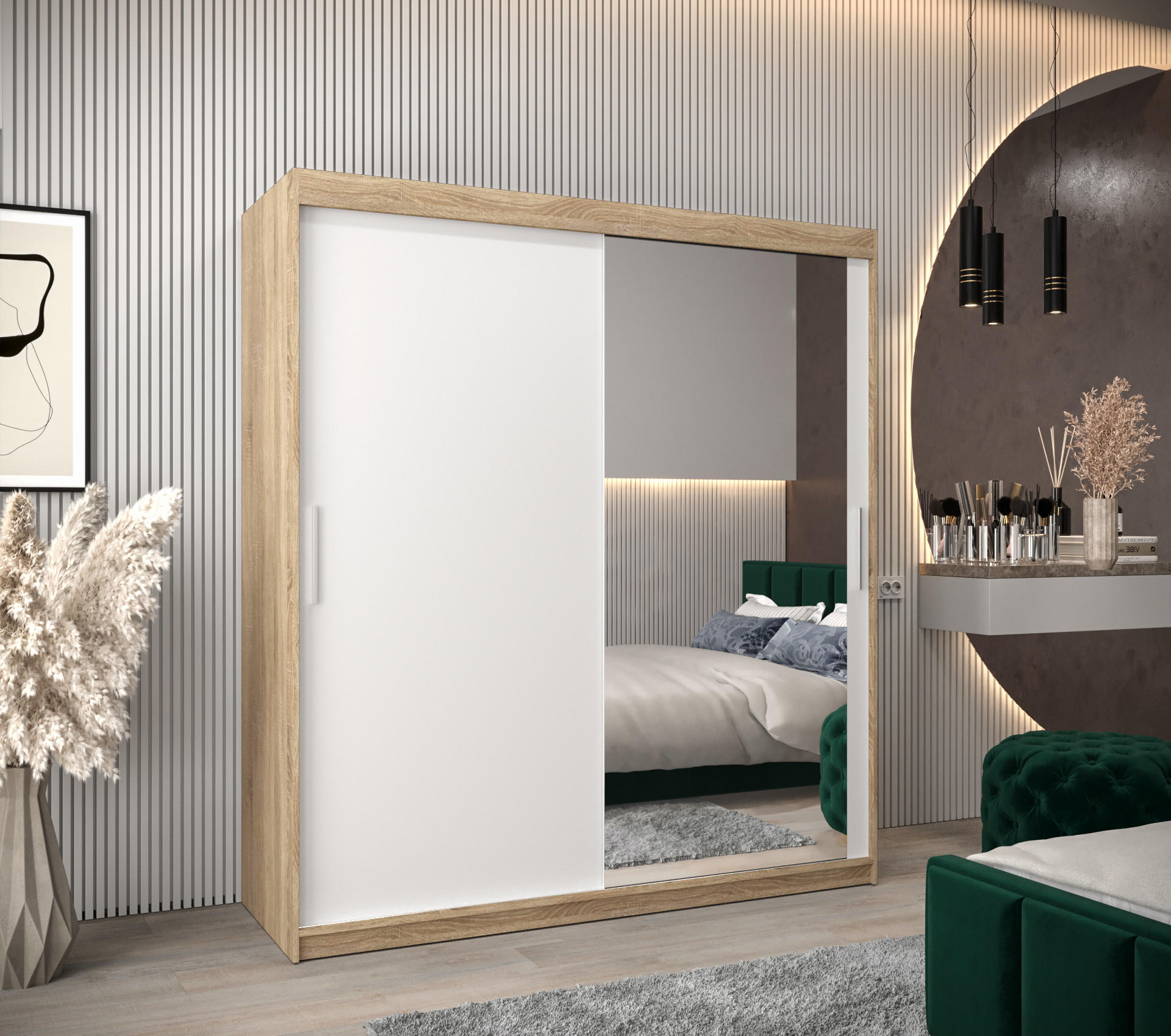 SCHWEBETÜRENSCHRANK 200/180/62 2-türig - Silberfarben/Weiß, Holz/Kunststoff (180/200/62cm) - Abiks Möbel