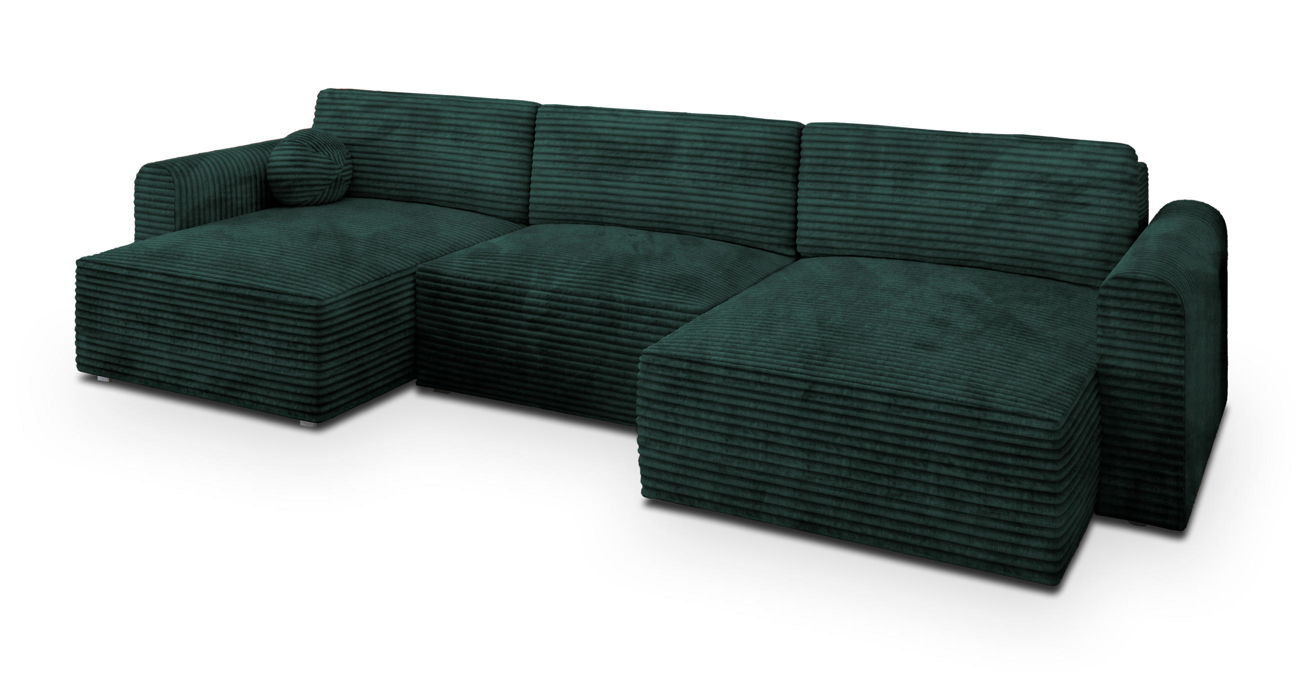 WOHNLANDSCHAFT FENTO Grün Kordstoff mit Schlaffunktion - Grün, Holz (347/90/148cm) - MASSENO