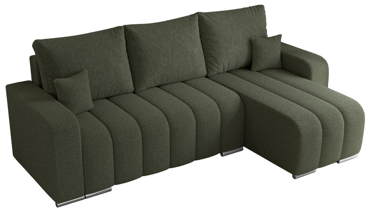 ECKSOFA KIRASSO L Grün Boucle - Grau/Grün, Textil (245/147cm) - MKS
