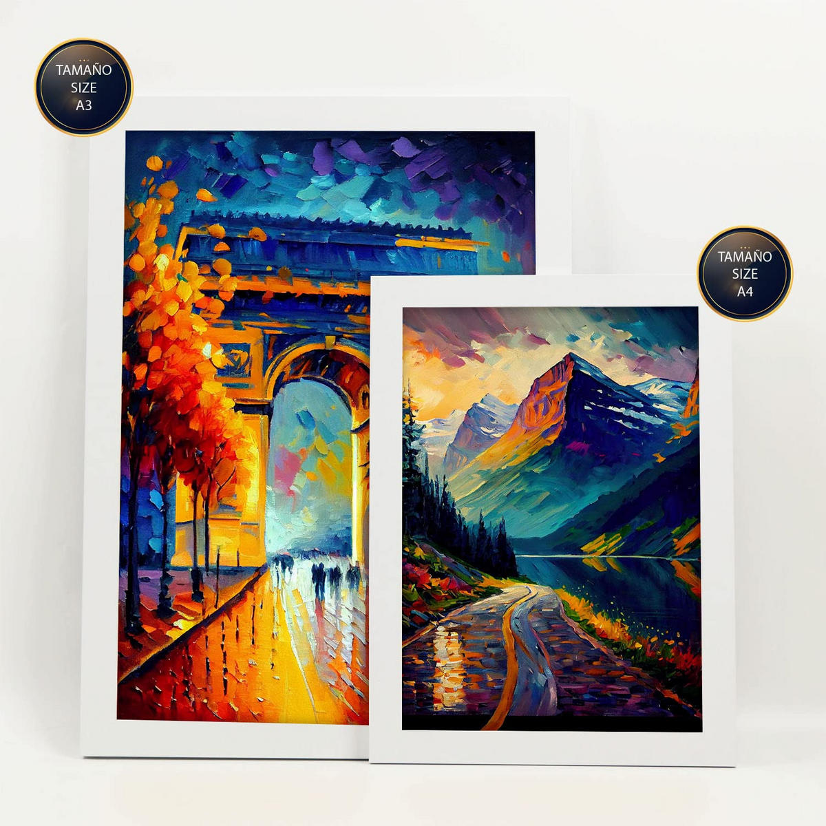 POSTER Set Mit 6 Herbst Im Ölgemälde Stil A3 & A4 Weißer Rahmen - Weiß, Papier (29/3cm) - Nacnic