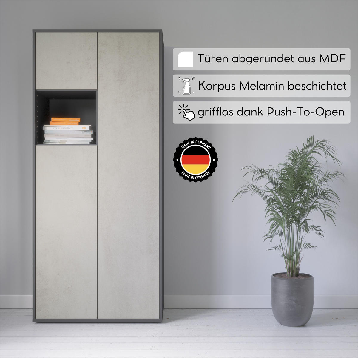 AKTENSCHRANK Amira T10 Beton Oxid 180/80/40 cm - Hellgrau, Holzwerkstoff (80/180/40cm) - SIMPLYFURN