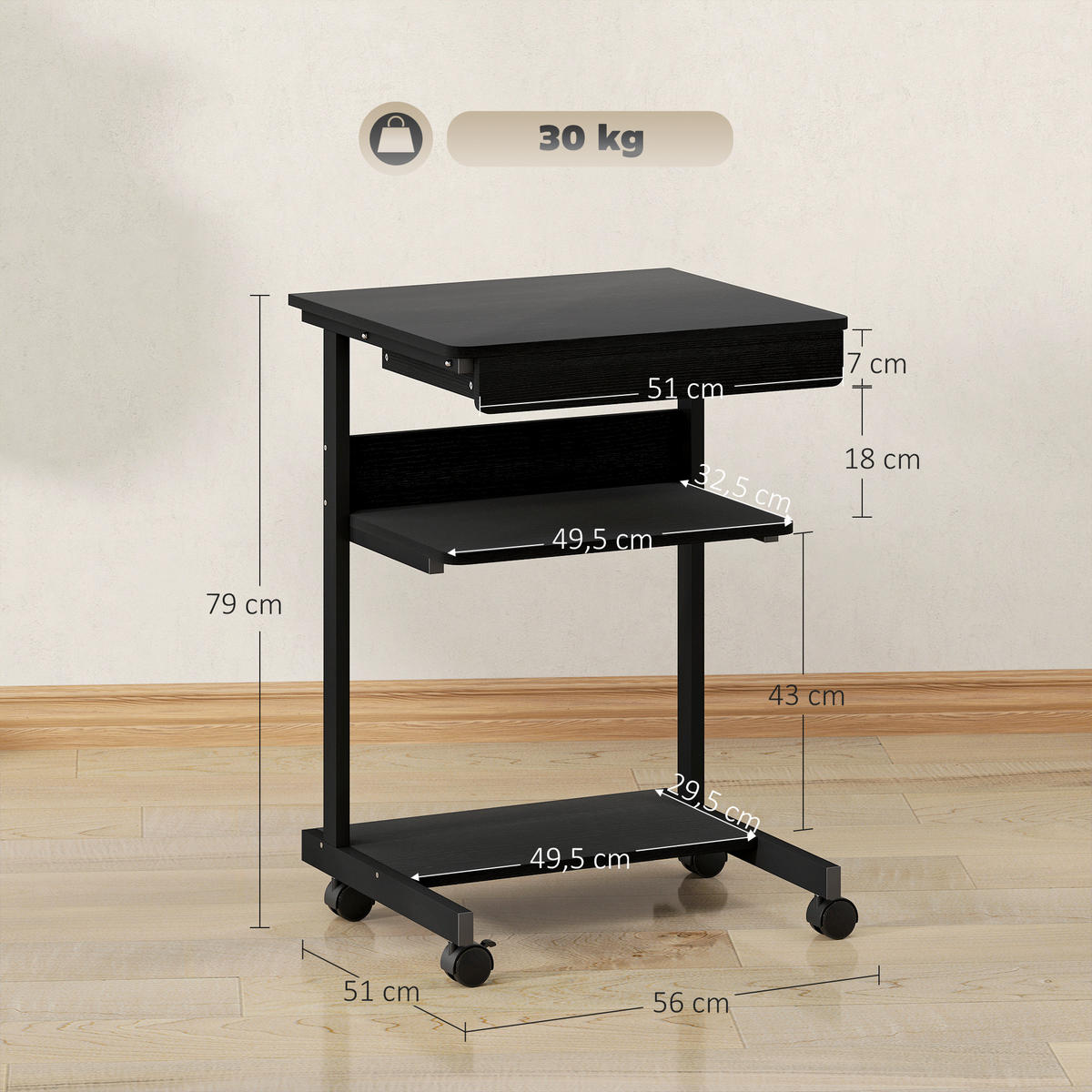 SCHREIBTISCH Spanplatte Metall Schwarz - Schwarz, Holzwerkstoff/Metall (56/51/79cm) - HOMCOM