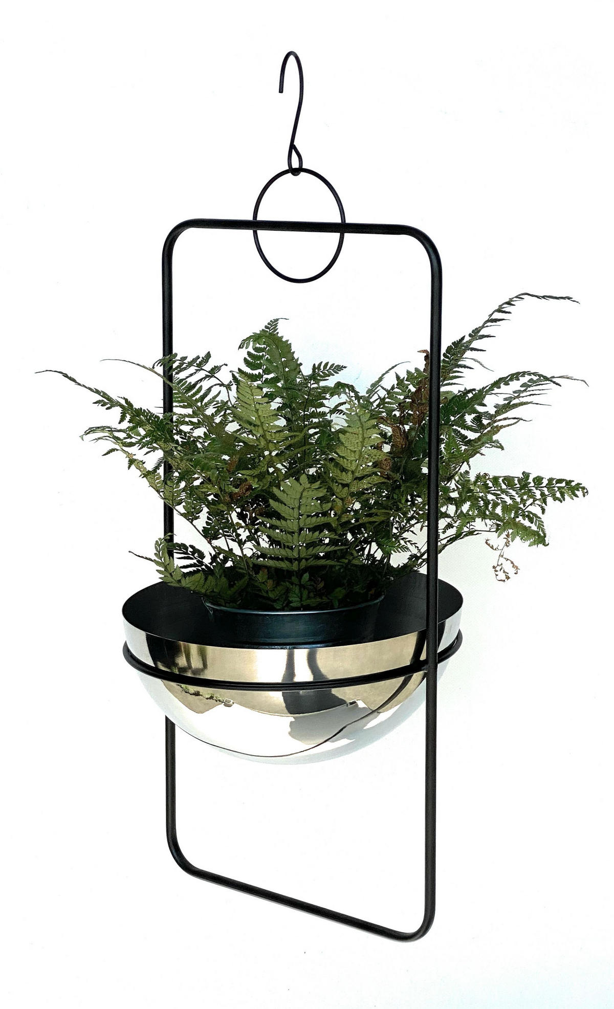 BLUMENAMPEL Schwarz mit Topf Silber Metall 67 cm 96083 L - Schwarz, Metall (25/12.5/25cm) - DanDiBo