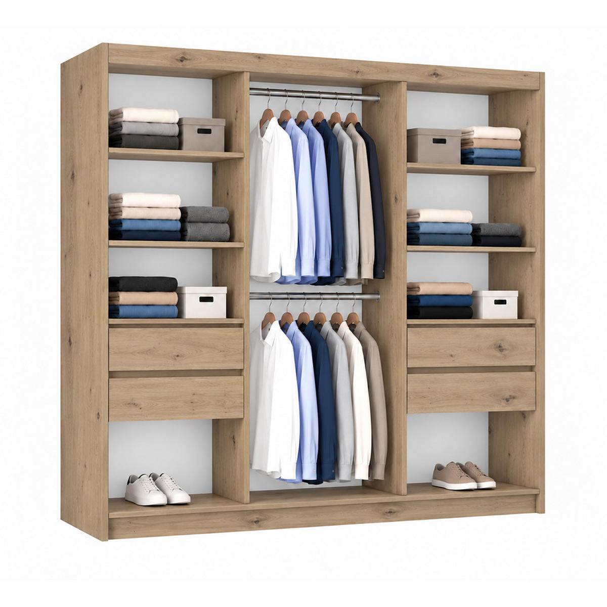 KLEIDERSCHRANK Nox 200 cm Artisan Spiegel 2 Schubladen Griffe silber - Eiche Artisan, Holzwerkstoff (200/216/61cm) - KS Home Concept