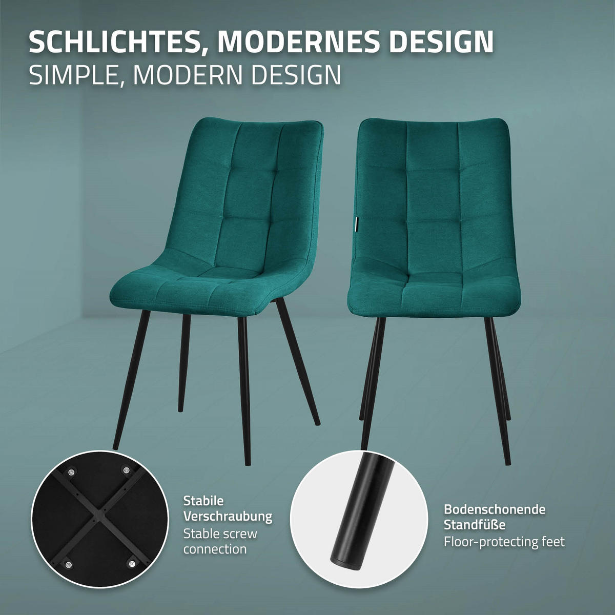 ESSZIMMERSTÜHLE 2ER-SET Petrol Stoffbezug - Petrol/Schwarz, Textil/Metall (49/89/60.5cm) - ML-DESIGN