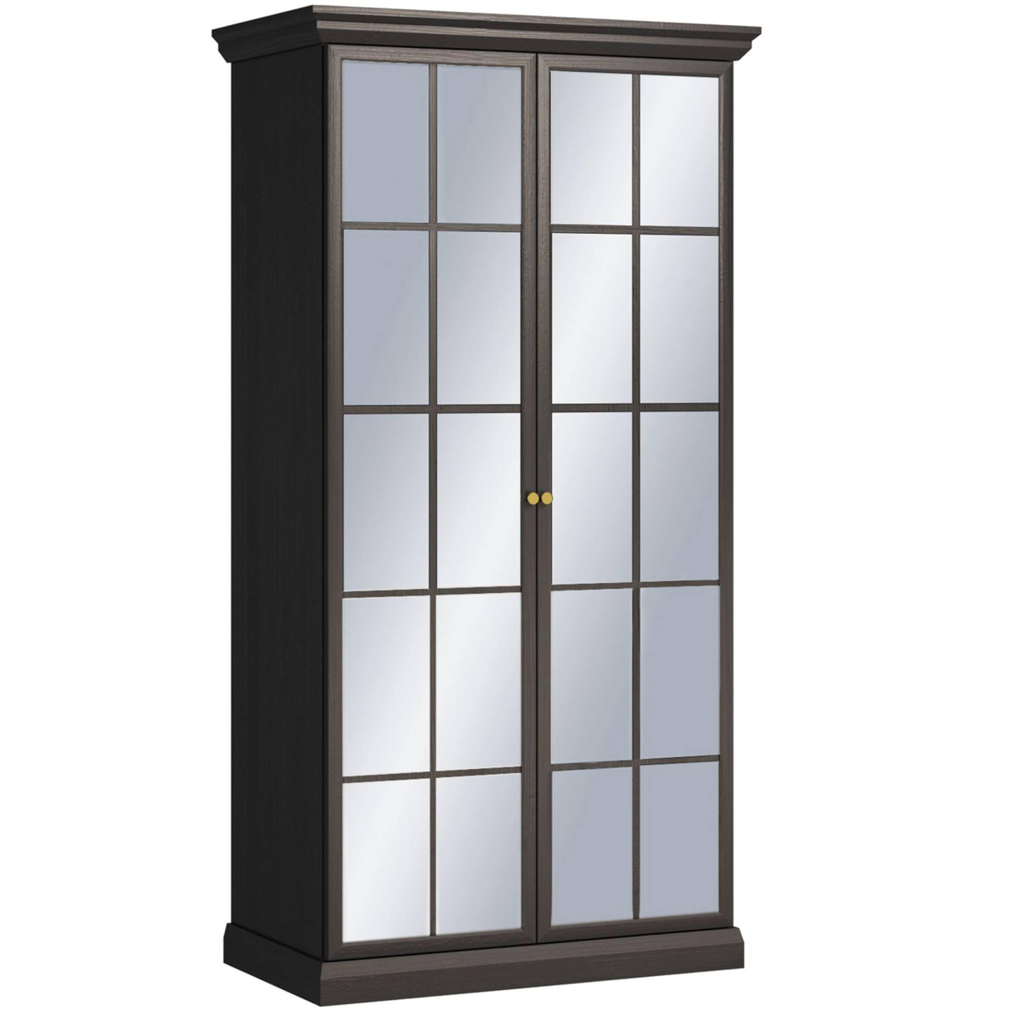 VITRINE mit Spiegel KATRIA, Schwarz - Schwarz, Holzwerkstoff (103/200/57cm) - KONSIMO®