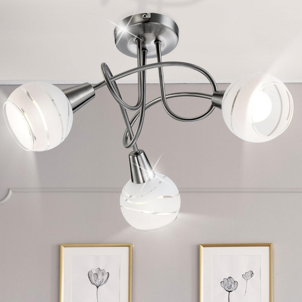 LED DECKENLEUCHTE Metall Silber gemustert - Silberfarben, Glas (39/39/24.6cm)