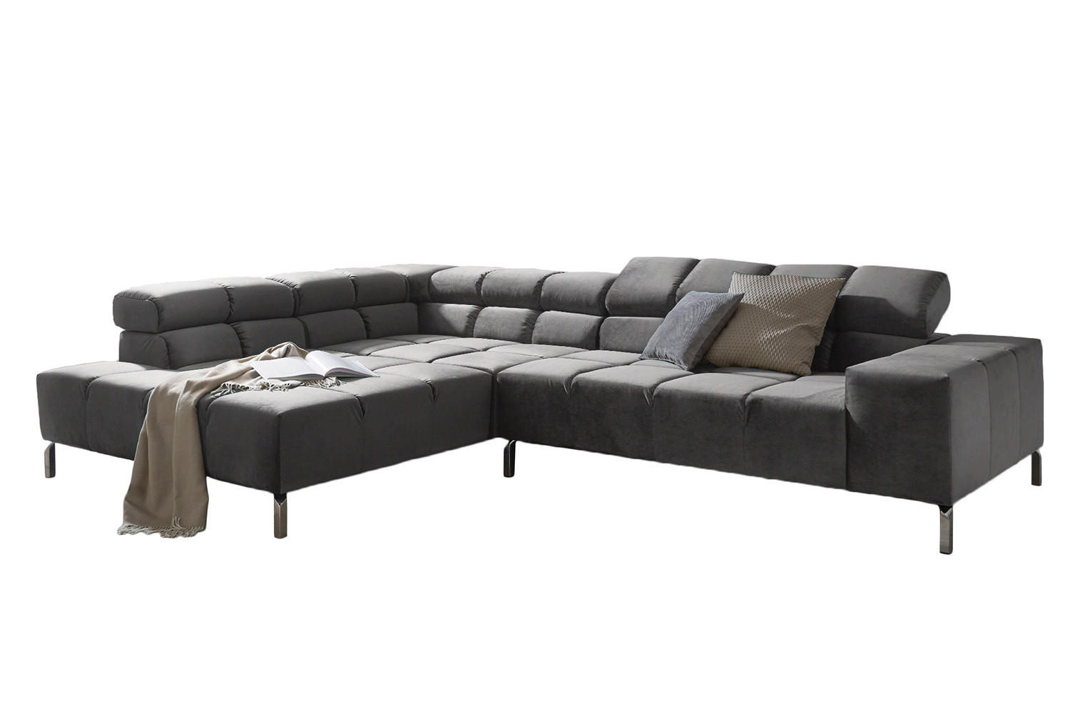 ECKSOFA NELSON Grau Velvet - Silberfarben/Grau, Textil (321/116cm) - KAWOLA