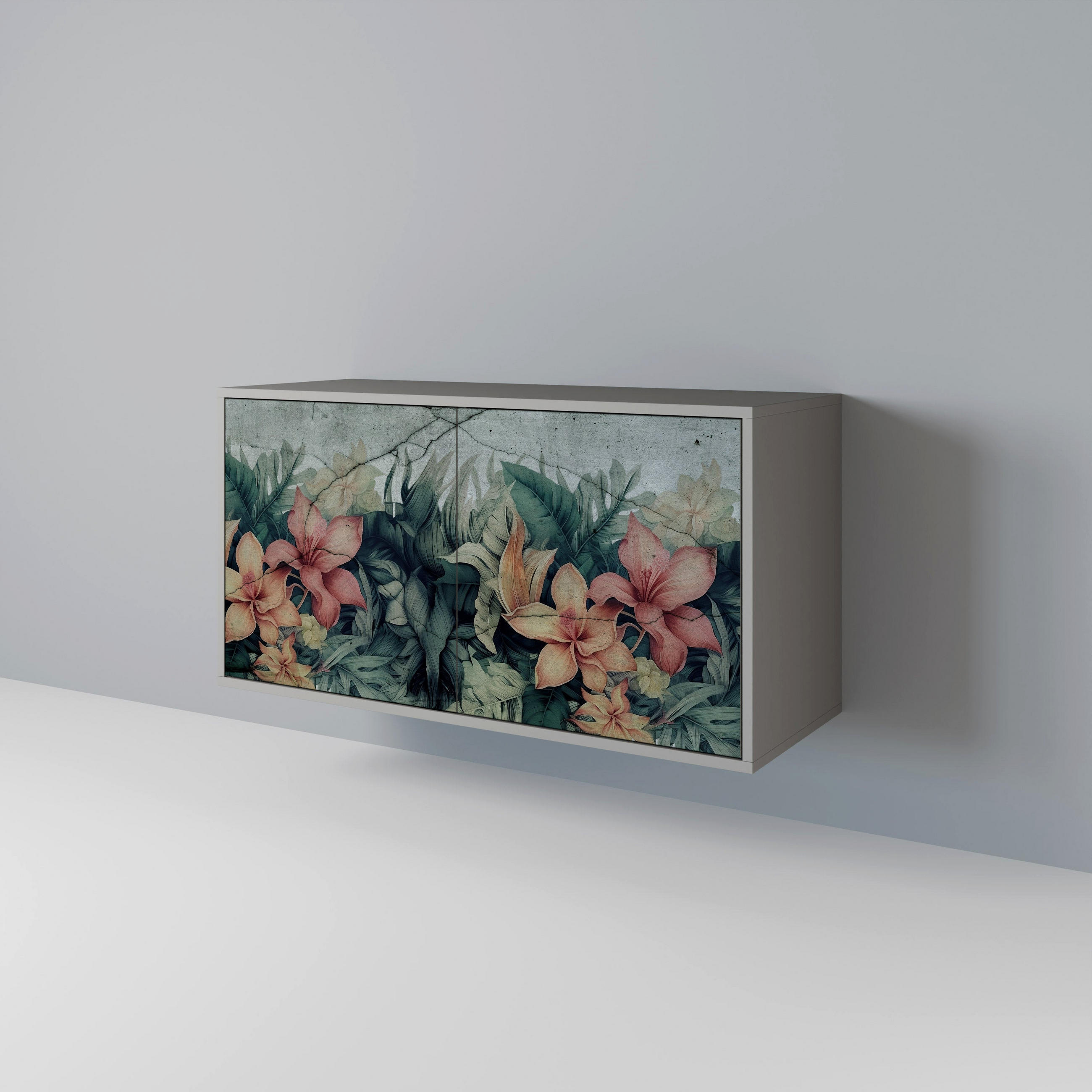 SIDEBOARD HEAVENLY BLOOM, Graue Oberfläche, 111x42x57,5 cm, 2 Türen - Grau, Holzwerkstoff (111/57.5/42cm) - SpaceRebels