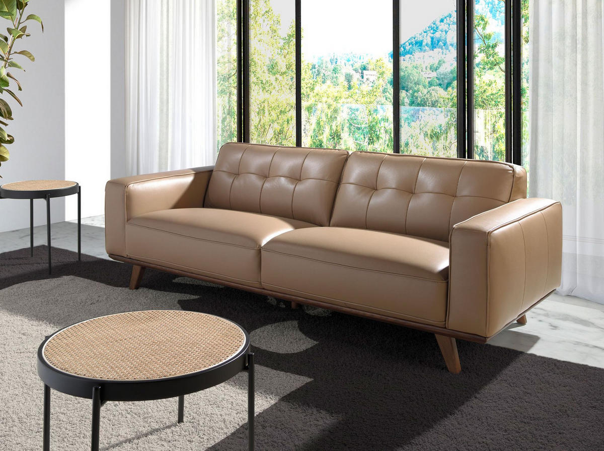 CHESTERFIELD-SOFA Chester 3-sitzer relaxsofa in leder sand 227/95/78 cm - Beige/Walnussfarben, Leder (227/78/95cm) - ANGEL CERDA