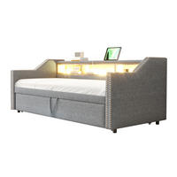BETT Ausziehbar 90/190 cm mit LED-Beleuchtung & USB-Anschluss Hellgrau - Hellgrau, Textil (90/190cm) - OKWISH