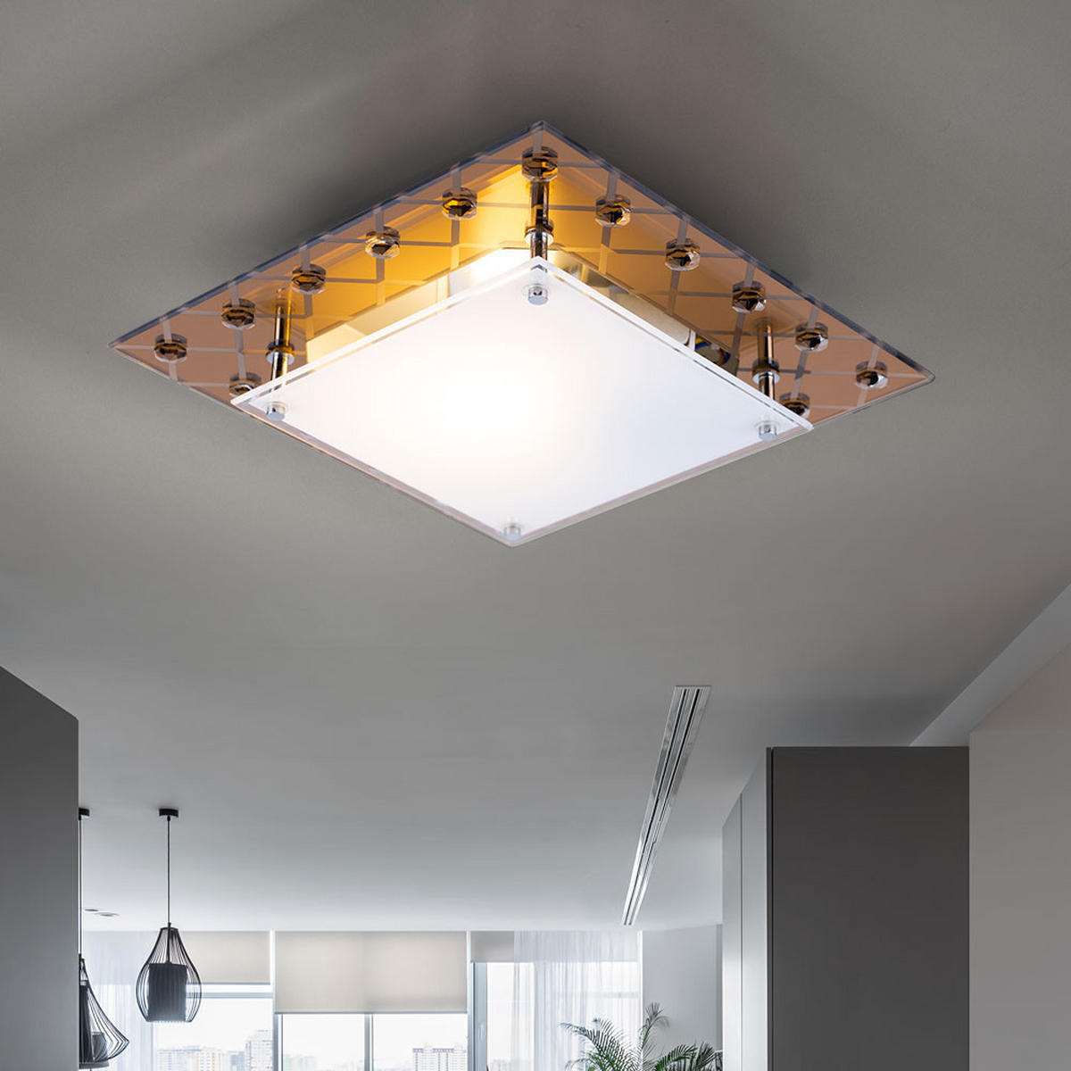 LED DECKENLEUCHTE Metall Kupfer Kristalloptik Glas - Kupferfarben, Glas (26/26/8.5cm) - Esto