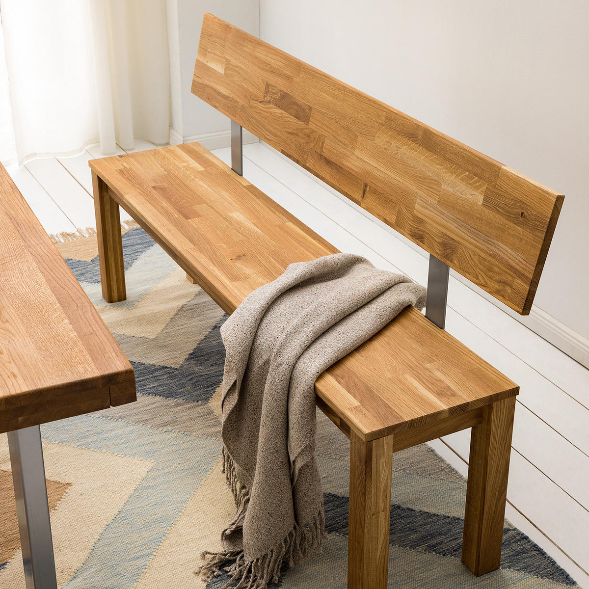 SITZBANK - Eiche massiv - Eichefarben, Holz (160/80/35cm) - home24