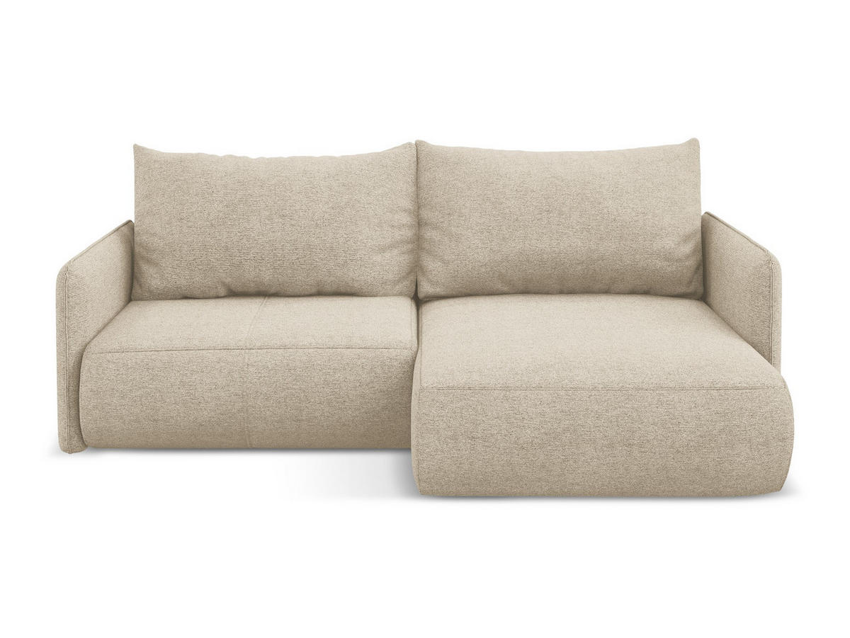 ECKSOFA mit Schlaffunktion Chenille Stoff Beige - Beige/Schwarz, Kunststoff/Textil (207/148cm) - Makamii