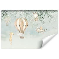 FOTOTAPETE Für Kinder TIERE Luftballons Blätter Blumen Wolken 460x300cm - Beige/Braun, Papier (460/300cm) - Muralo