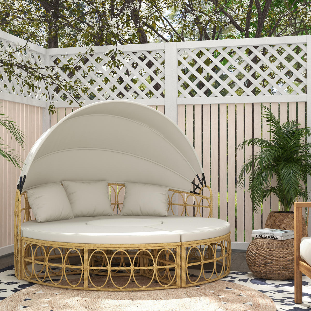 GARTENMÖBEL-SET mit klappbarem Verdeck, für Outdoor, Creme - Creme, Kunststoff - Outsunny