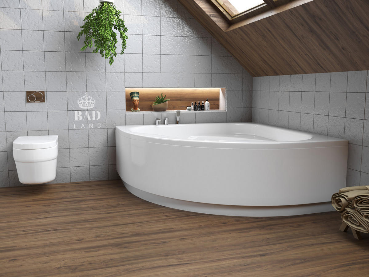 BADEWANNE Eckwanne STANDARD 150/150 mit Schürze Ablauf Füße - Weiß, Kunststoff (150/62/150cm) - bad land