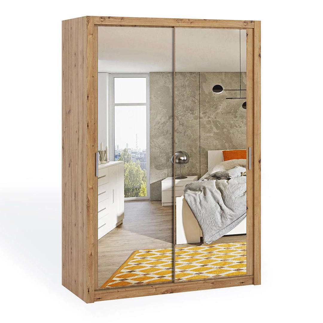 SCHIEBETÜRENSCHRANK Tamiza 150/215/62 mit Spiegel - Silberfarben/Eiche Artisan, Holzwerkstoff/Kunststoff (150/215/62cm) - Ravio