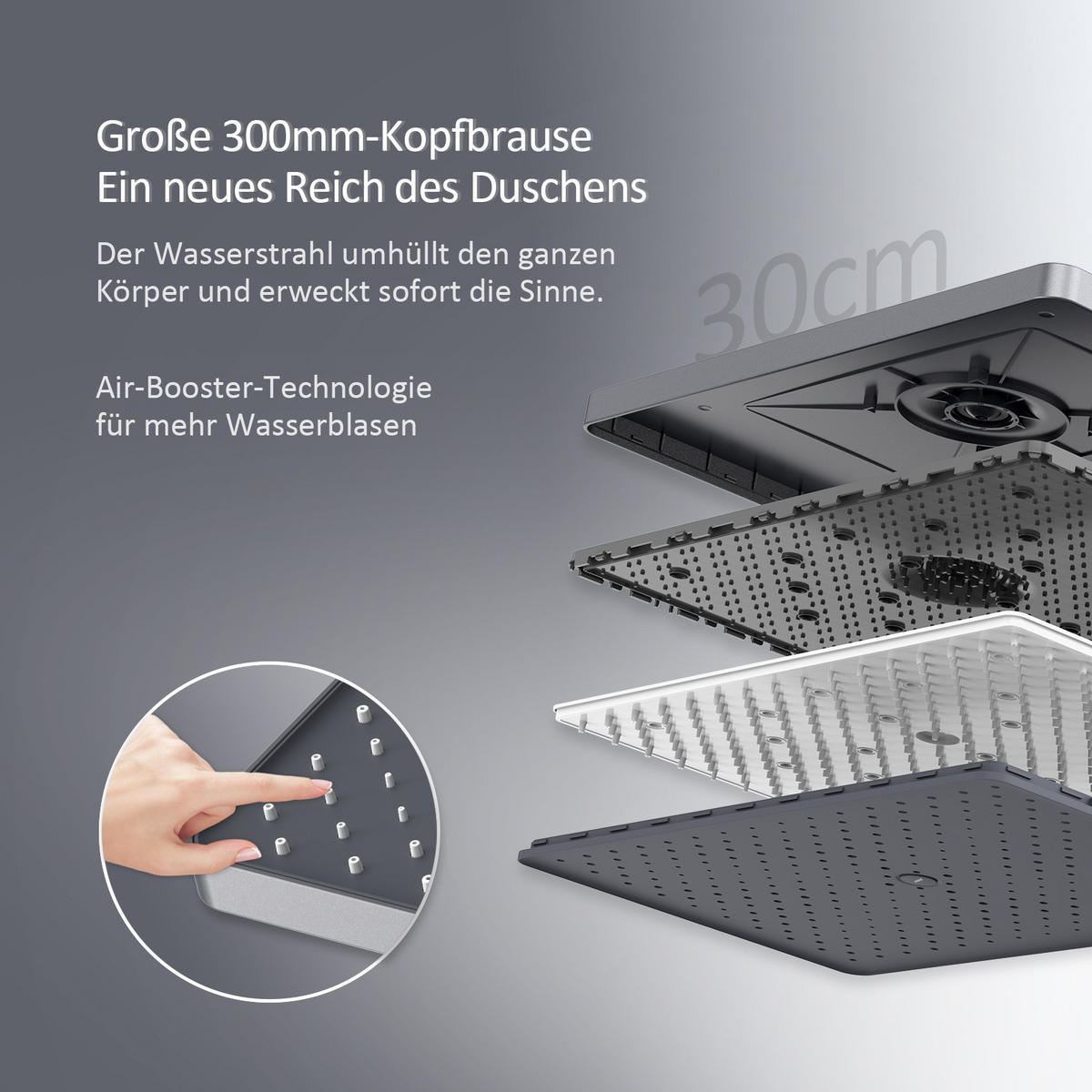 ÜBERKOPFBRAUSESET mit Dreiwege-Thermostatmischventil Regendusche Anthrazit - Anthrazit, Metall (36/110/46cm) - EMKE