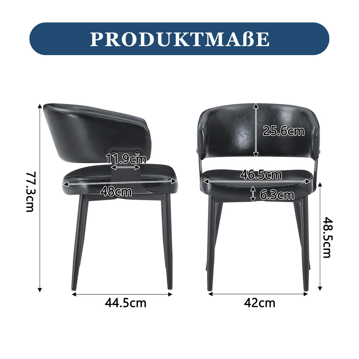 ARMLEHNSTUHL-SET DE-36713 2 Stück im Mid-Century-Modern-Stil Schwarz - Schwarz, Metall (48/77.3/46.5cm) - ComfortXL