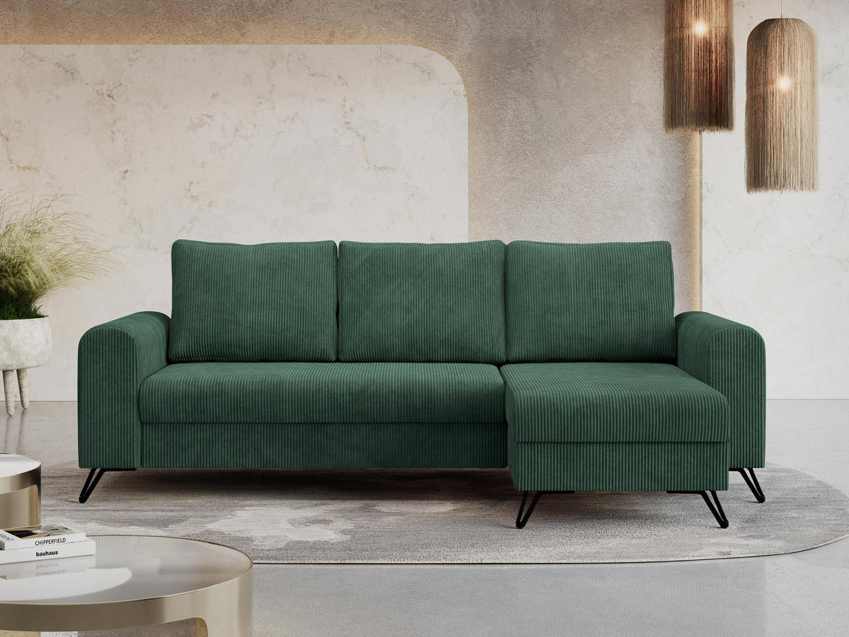 ECKSOFA Hugo Cord Grün - Schwarz/Grün, Textil/Metall (242/140cm) - MKS