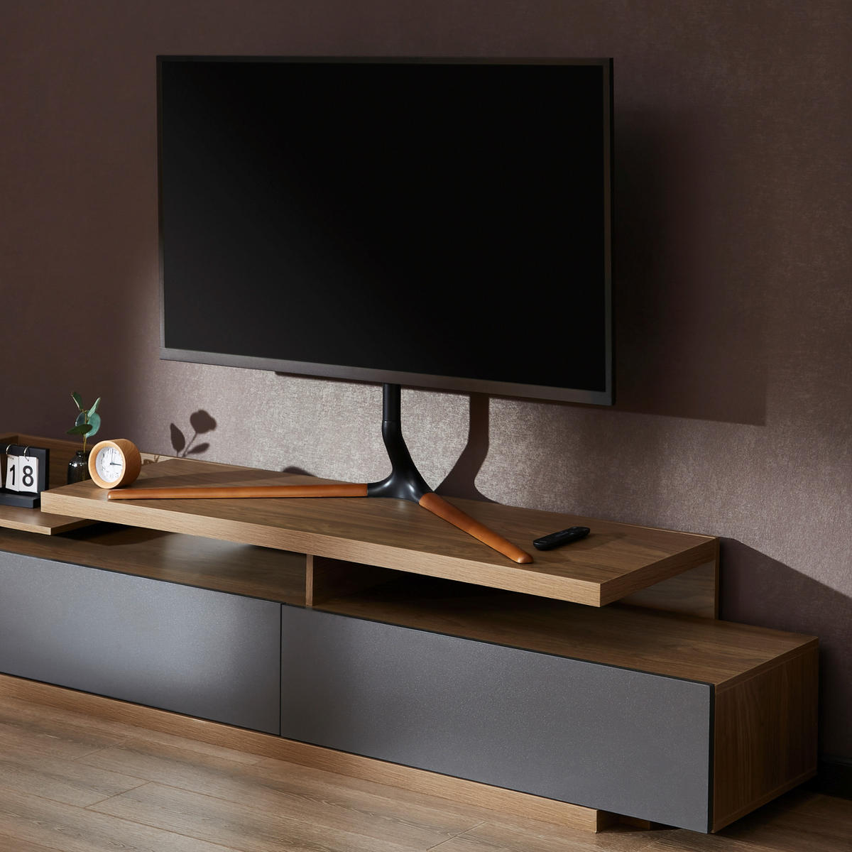 TV-STANDFUSS Ystad - Buchefarben/Schwarz, Holz/Kunststoff (97/76.5/35cm) - pro.tec