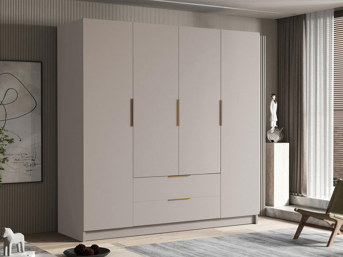 KLEIDERSCHRANK Sofia I - Kaschmir/Goldfarben, Holzwerkstoff/Kunststoff (200/216/60cm) - MIRJAN24