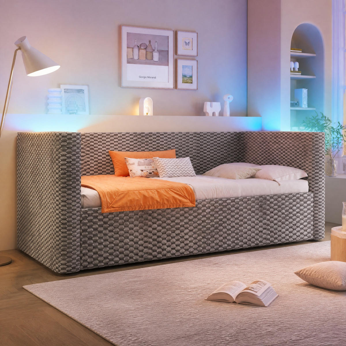 POLSTERBETT 90/200 mit LED und hydraulischem Stauraum in Grau - Grau, Holzwerkstoff/Textil (90/200cm) - EVRYAE