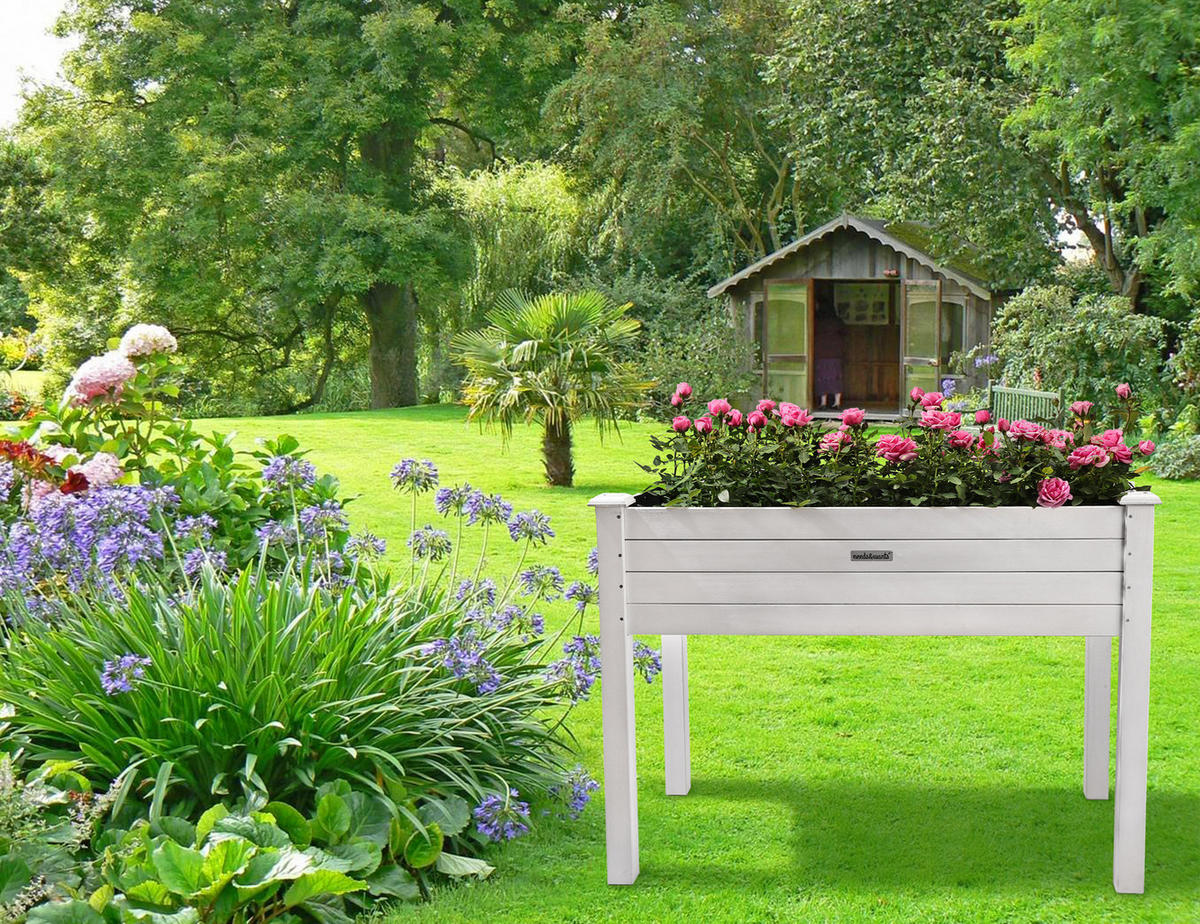 HOCHBEET aus Holz für Garten & Balkon, rechteckig mit Vlies-Folie - Weiß, Holz (100/75/50cm) - needs&wants