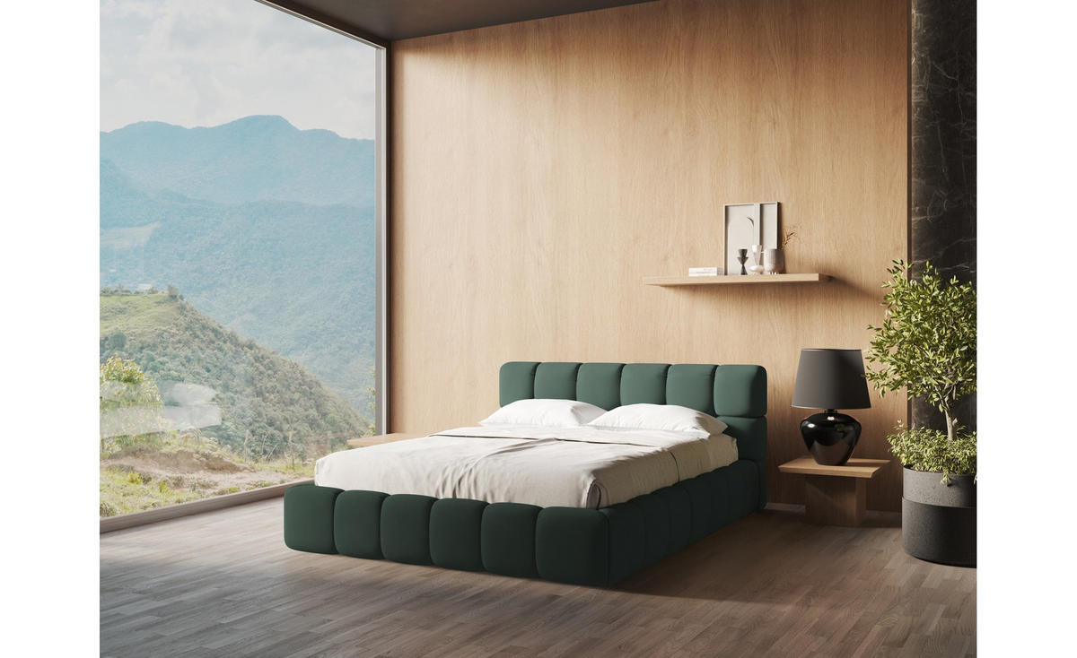 POLSTERBETT mit Bettkasten und Lattenrost 180x228 Grün - Schwarz/Grün, Kunststoff/Textil (160/200cm) - Makamii