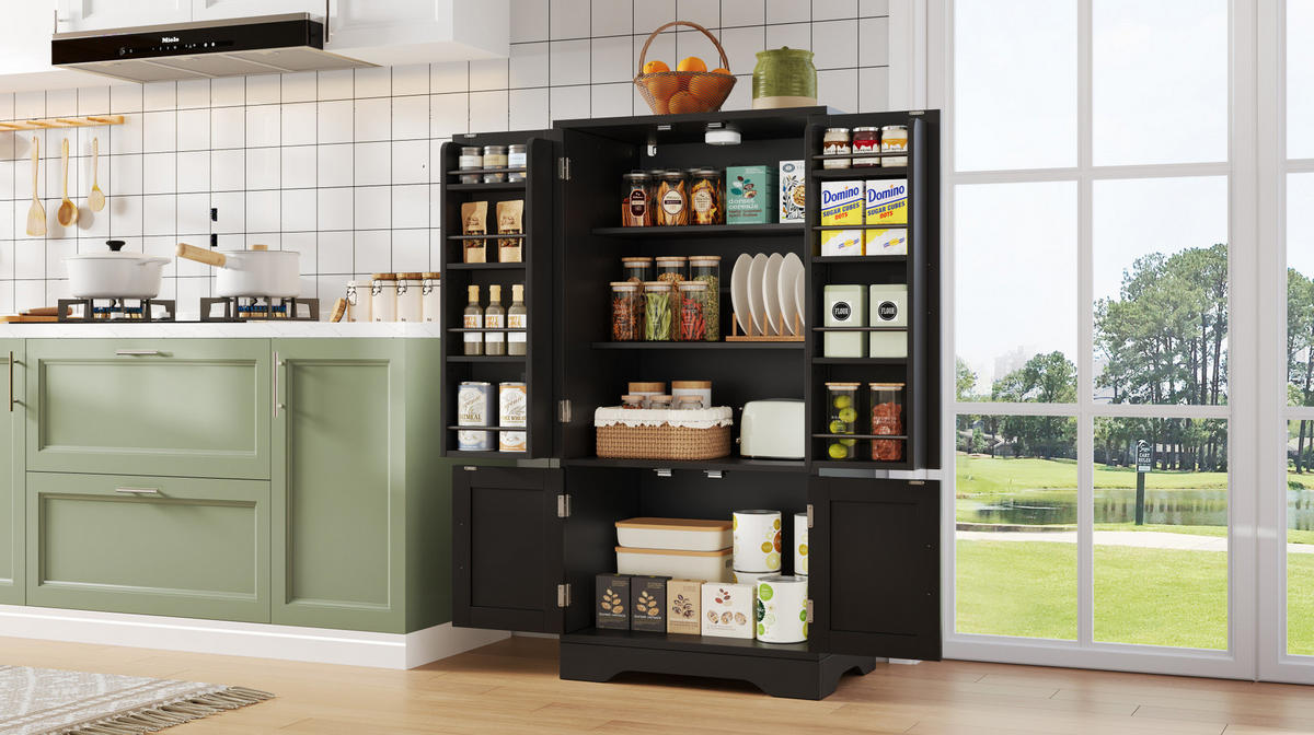 HOCHSCHRANK aus MDF mit 4 Türen, LED-Sensorlicht, 60/40/120 cm, Schwarz - Schwarz, Holzwerkstoff (40/120/60cm) - Redom
