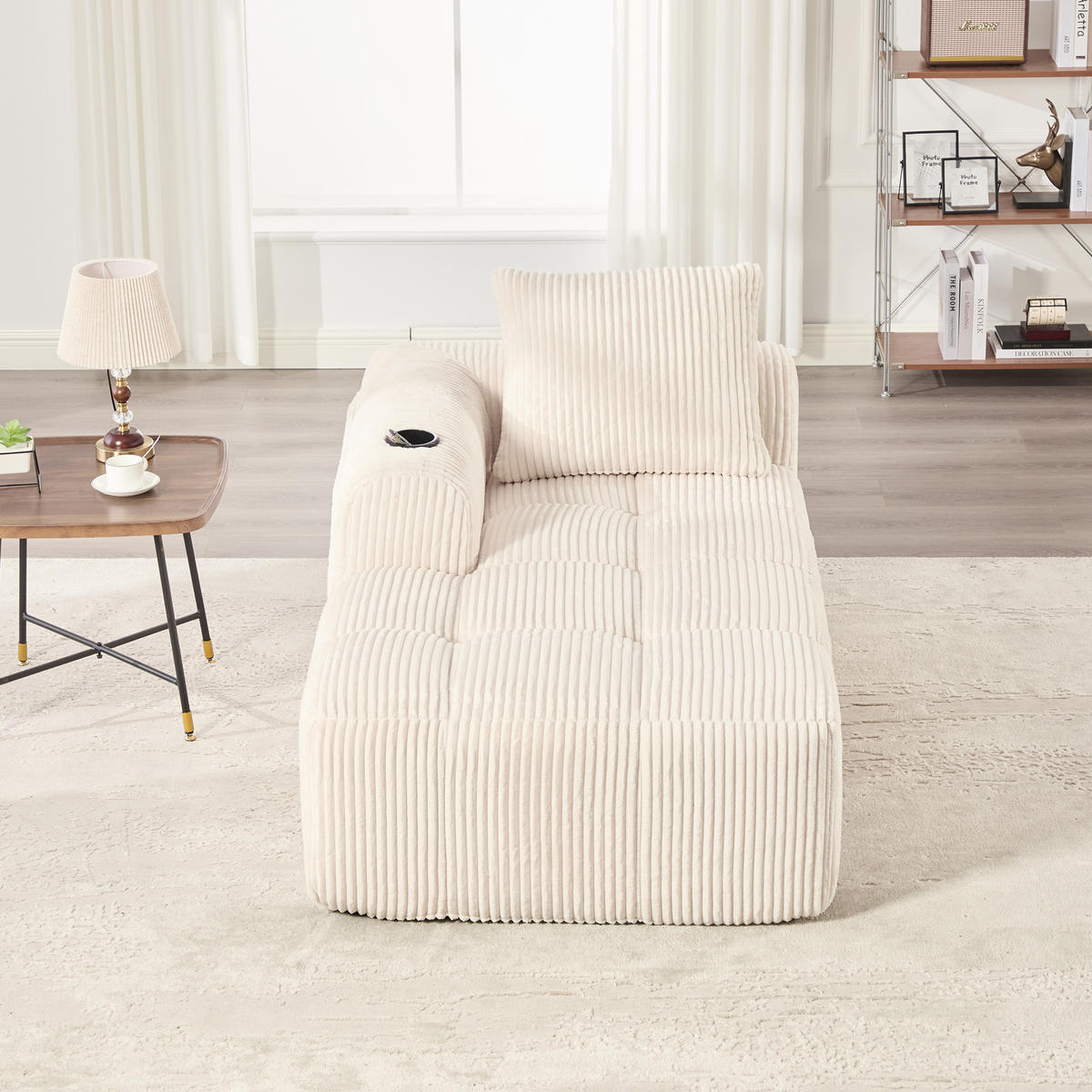 ECKSCHLAFSOFA aus Cord 158x93x61 cm mit Seitenfächern & Becherhaltern, beige - Beige, Textil (93/158cm) - Luhomfu