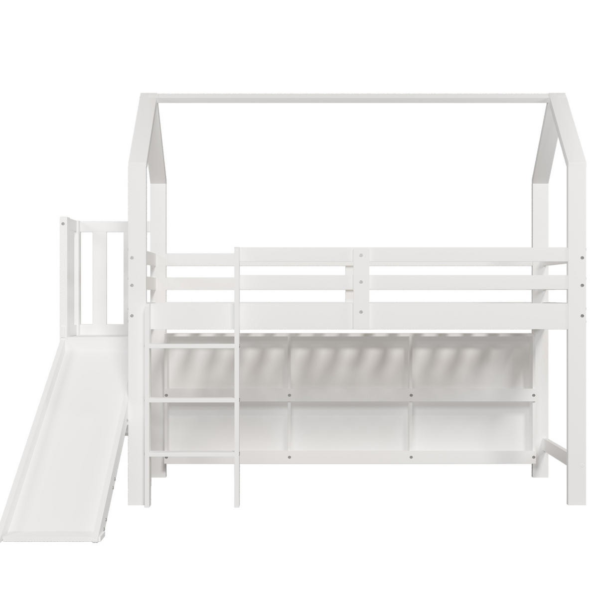 HAUSBETT 90/200 cm Weiß aus Massivholz und MDF mit Rutsche und Stauraum - Weiß, Holz (90/200cm) - OKMYHOME