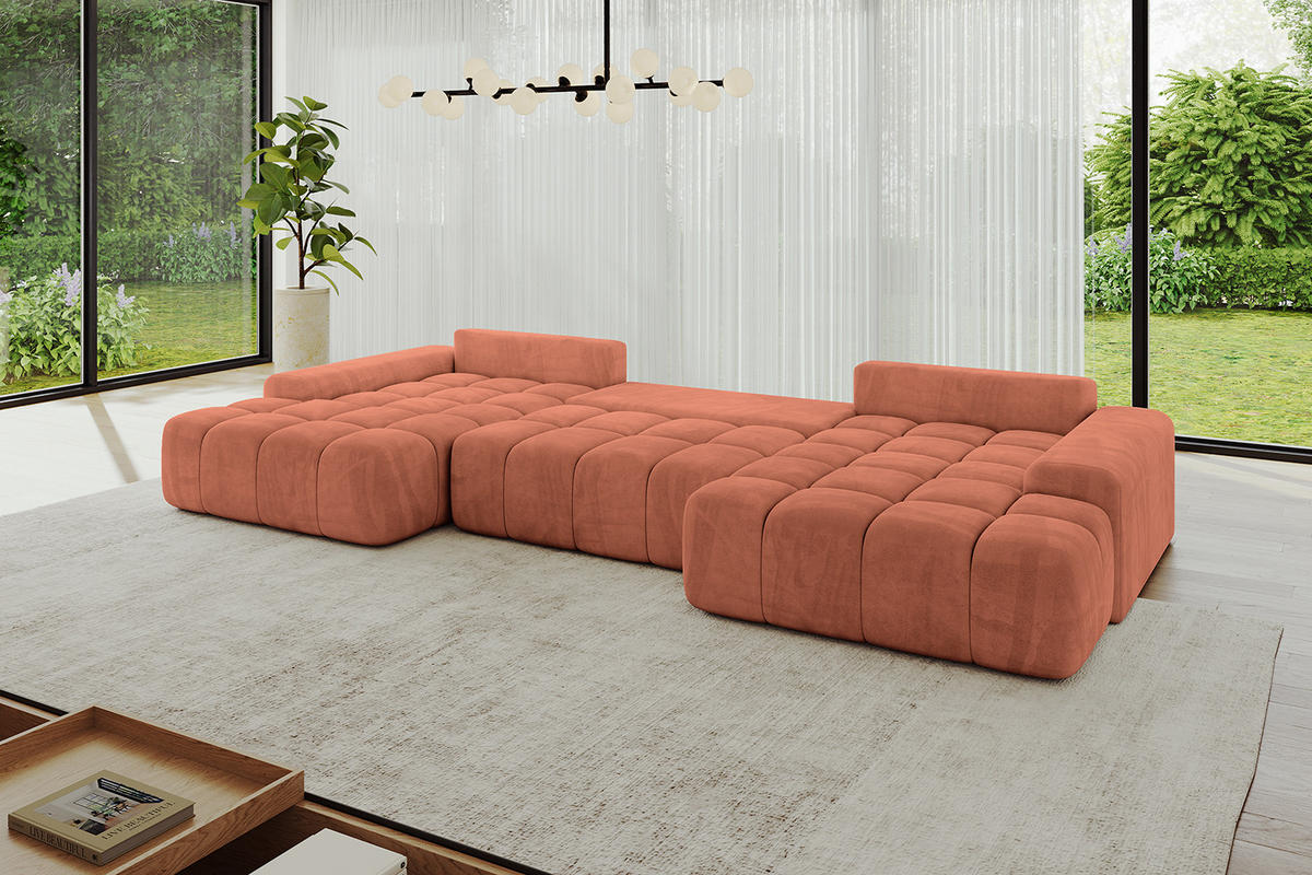 WOHNLANDSCHAFT ENSI-U - 353x164x88 cm Koralle - Koralle, Holzwerkstoff/Kunststoff (357/69/164cm) - ALTDECOR